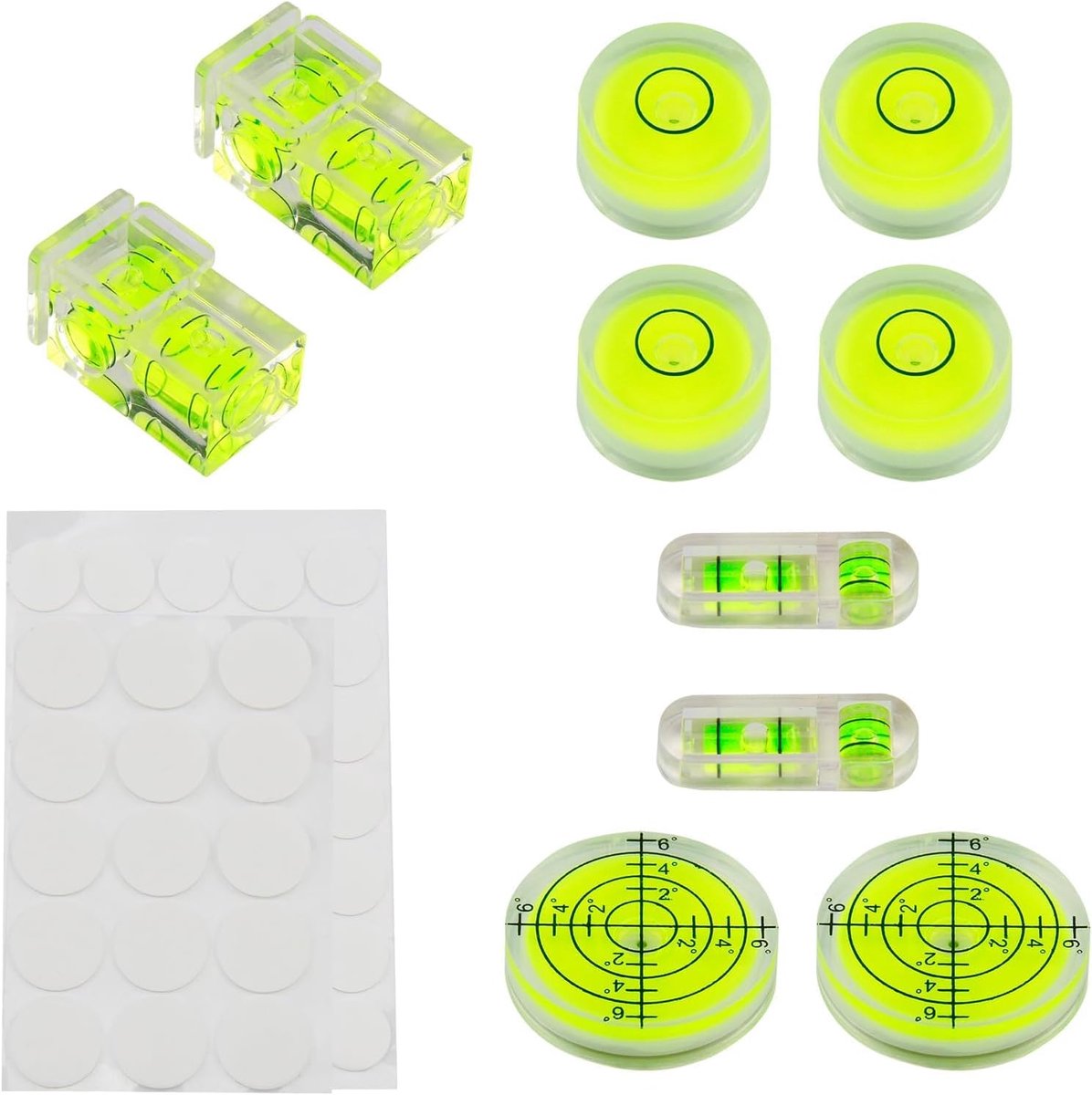 SnelShoppen - 10 Mini Waterpas Set, Dragonfly Waterpas, Compact Rond voor Camera, Meubels, Tripods, Bubble Level met 50 Plak Tips, Stabiele Waterpas,