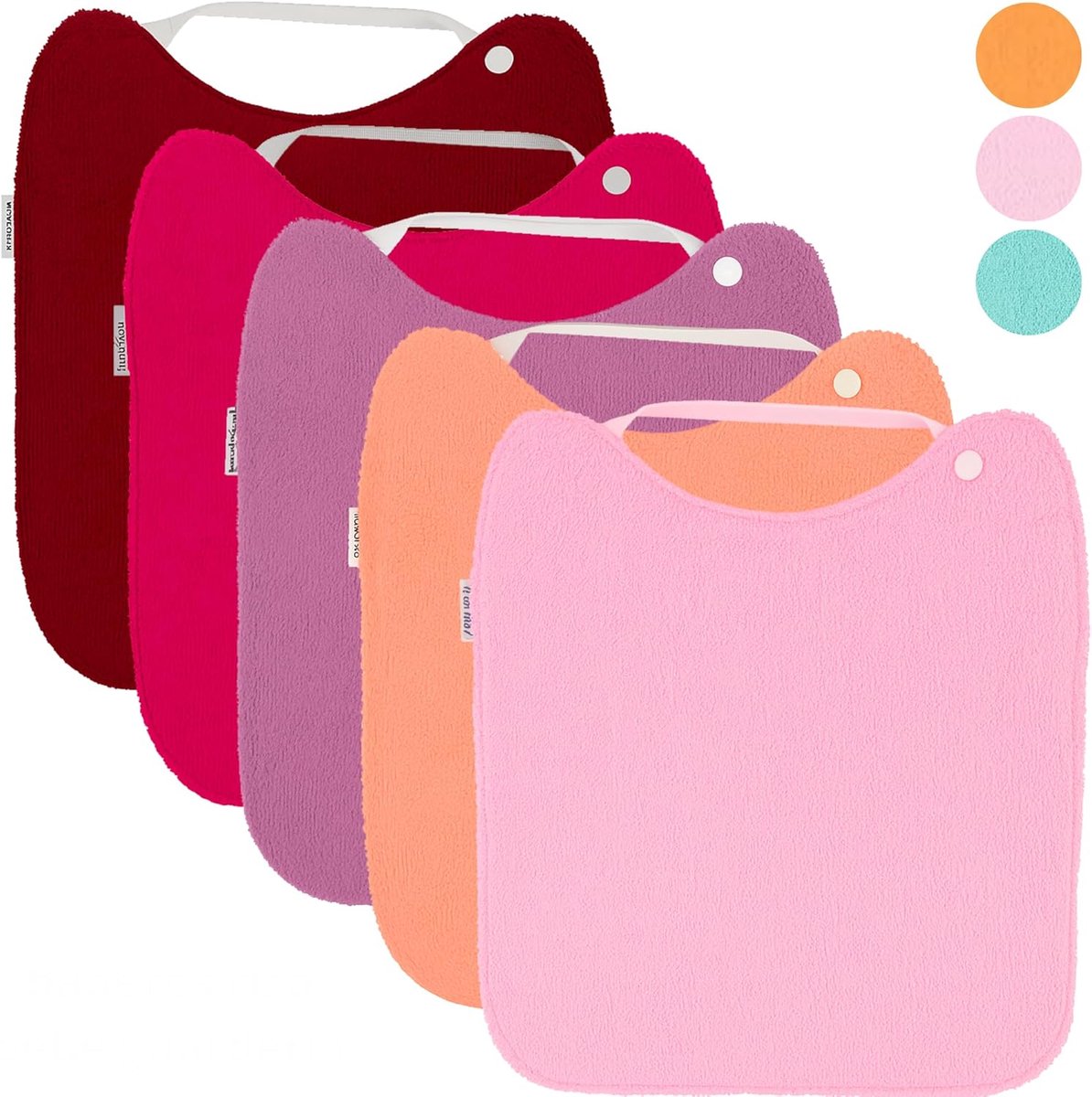 SnelShoppen - Set van 5 Waterdichte Baby Slabbetjes – BLW Slabbetjes voor Peuters – Ideaal voor Kleuterschool – Verstelbare Slab met Knopen – Terry en