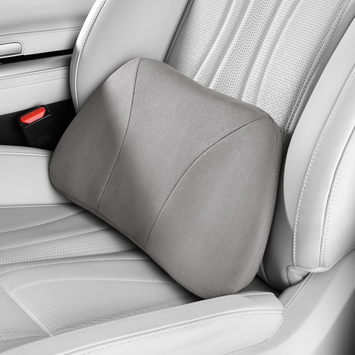 SnelShoppen - Lumbar Cushion Suede Fluffy Skin 39 x 22 cm - Hoogwaardige Memory Foam Kussens voor Auto, Kantoor, Thuis - Comfortabele Rugsteun in Grij