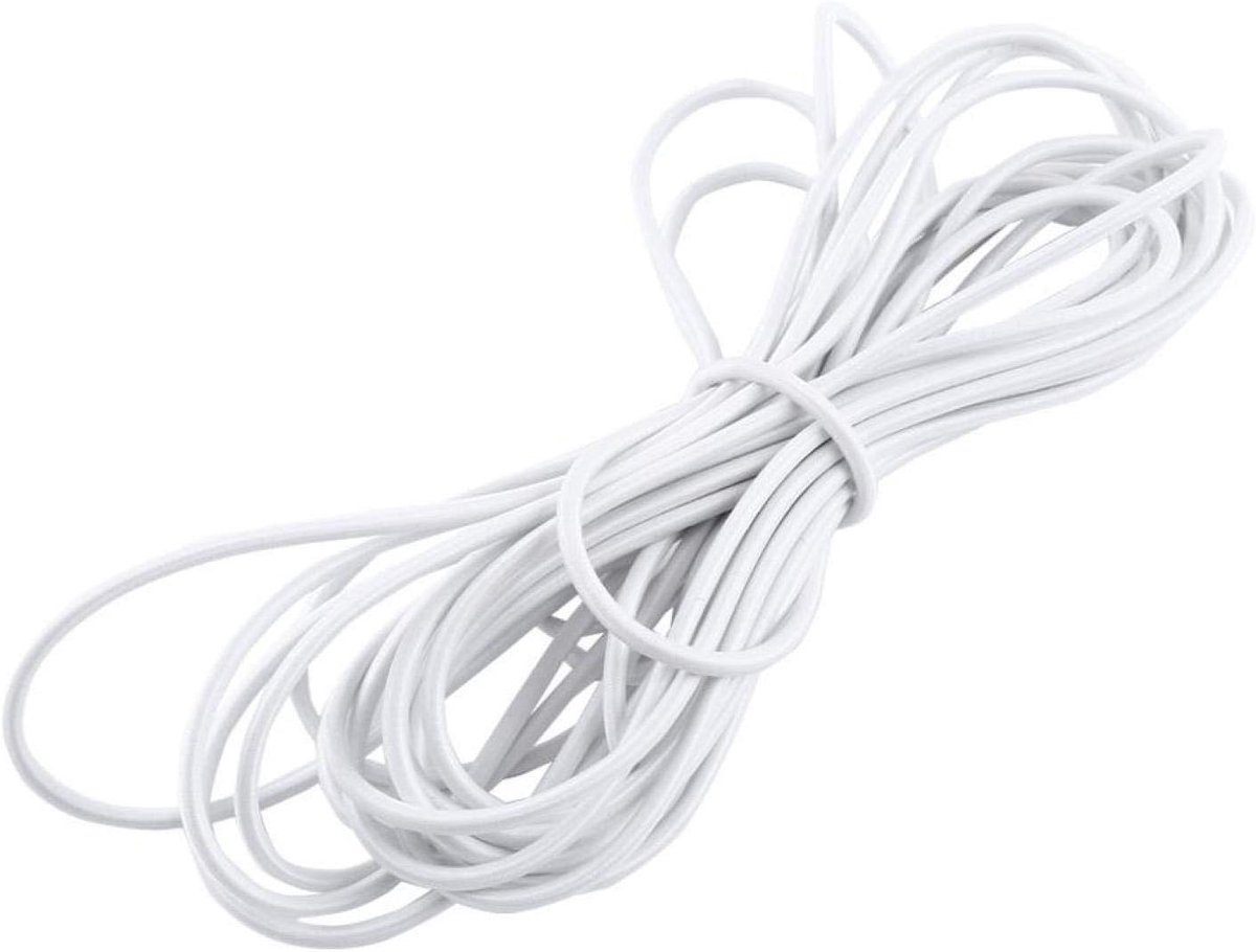 SnelShoppen - Elastic Cord 10m Bungee Rope 5mm, Stretchy Rubber Touw, Ideaal voor DIY, Camping, Kayak Deck, 11 Yards Wit, Sterke Elasticiteit
