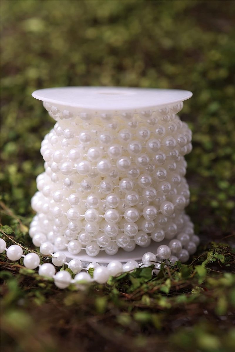 SnelShoppen - Parelketting 8 mm Wit 10 m - Decoratie voor Bruiloft, Feest, Kerst, Tafels, Vazen, Kaarsen - ABS Kralen