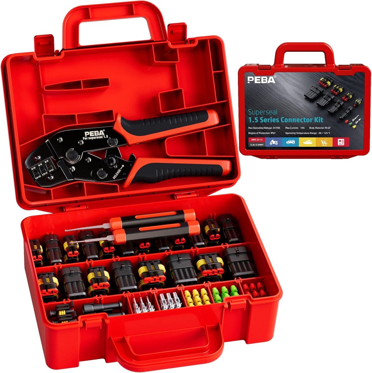 SnelShoppen - Waterproof Auto Elektrische Connectoren Terminalen Set - 1/2/3/4 Pin Stekkers - Mannen en Vrouwen - Inclusief Krimp- en Stripgereedschap