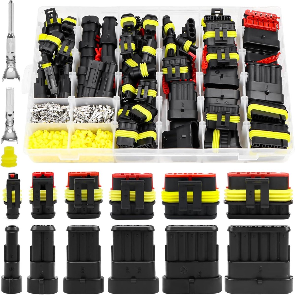 SnelShoppen - 808 Stuks Waterdichte Elektrische Connectoren, Auto Kabel Connectoren, 12V Connectors met 1/2/3/4/5/6 Pin, Hoogwaardige Rubber Seals, Du