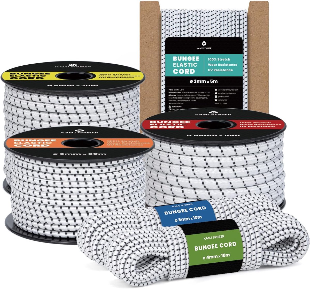 SnelShoppen - Rubber Rope 4mm x 5m Elastisch Koord Expander Touw voor Tarpaulins, Camping, Kledinglijnen - Zwart/Wit
