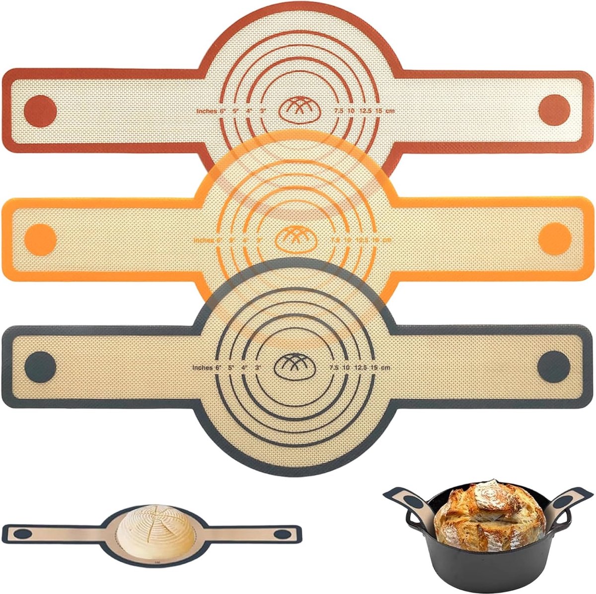 SnelShoppen - Set van 3 Silicone Broodbakmanden, Antiaanbak Bakmat, Rijsmanden met Lange Handvatten, Ideaal voor Brood, Croissants, Pizza, Keuken, 21