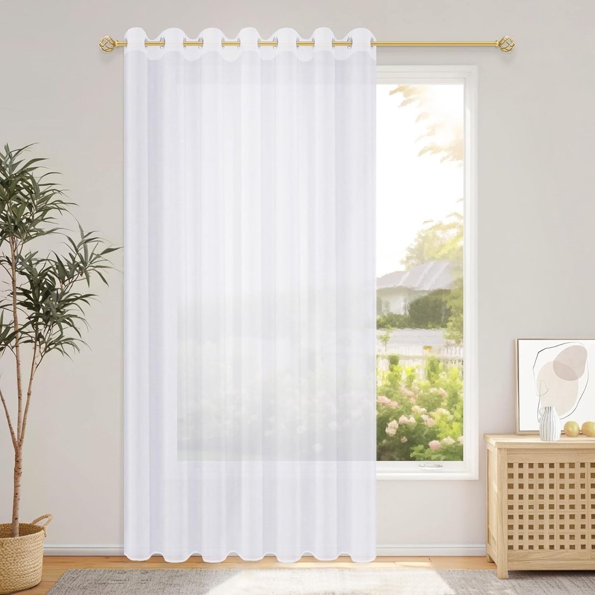 SnelShoppen - Eyelet Gordijnen 228x228 cm - Transparant Wit - Lichtdoorlatende Voile Gordijnen voor Balkon, Slaapkamer, Woonkamer - Elegante Privacy O