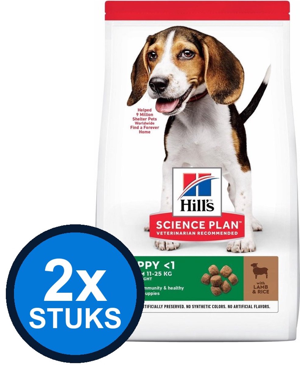 2x Hill's - Science Plan dog pup medium lamb&rice 2,5kg - Hondenvoer - 2.5 kg