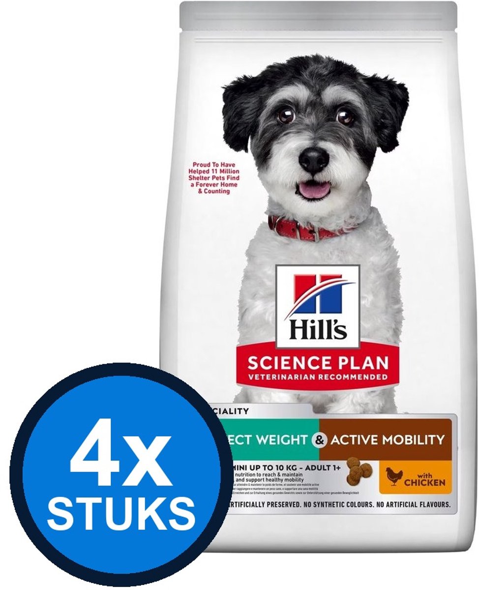 4x Hill's - Science Plan dog ad wght&mob S chk 1,5kg - Hondenvoer - 1.5 kg
