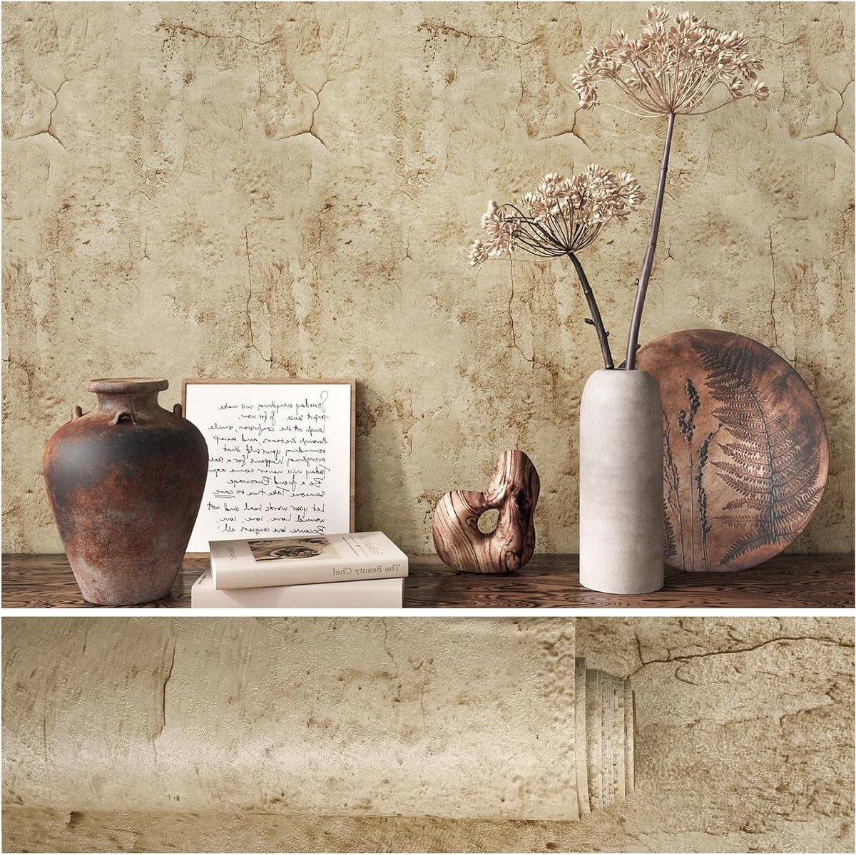 Aged Bruin Beton Behang - Peel and Stick Textuur, Verweerd Betonlook Behang voor Slaapkamer, Woonkamer en Badkamer - Industrieel Design, Verwijderbaar en Waterdicht, 40cm x 300cm