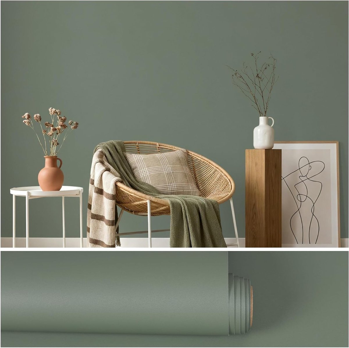 Groene Vintage Zelfklevende Wanddecoratie - Mat Zelfklevend Behang voor Meubels, Badkamer en Keuken - 40 cm x 300 cm