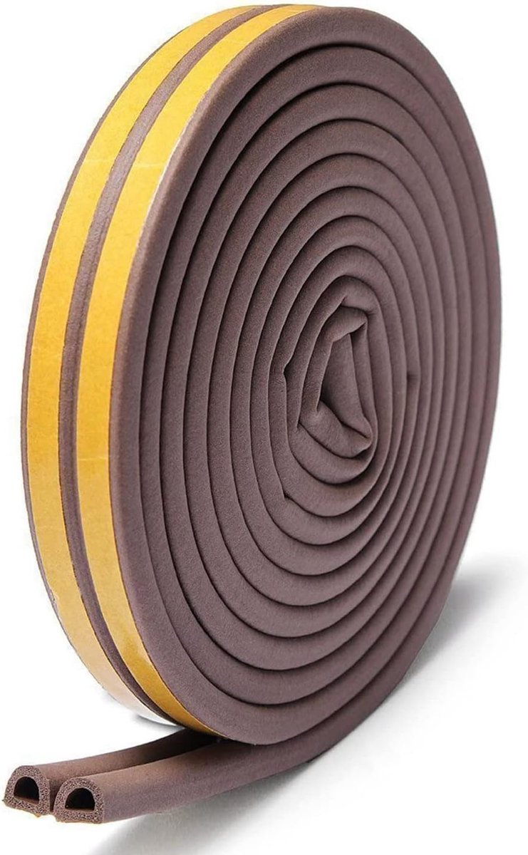SnelShoppen - Sealing Tape Zelfklevend voor Deuren en Ramen, D-Profiel Foam Tochtstopper, Geluiddicht, Waterdicht, Stofdicht, 10m Bruin - Ideaal voor