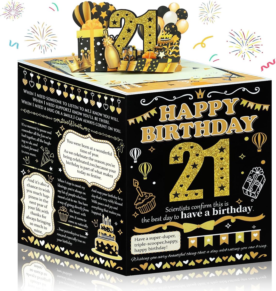 SnelShoppen - Ainiv Verjaardagskaart 3D Pop-Up Happy Birthday 21 Jaar Zwart Goud voor Dames, Heren, Jongens, Meisjes - Perfecte Cadeaukaart voor Verja