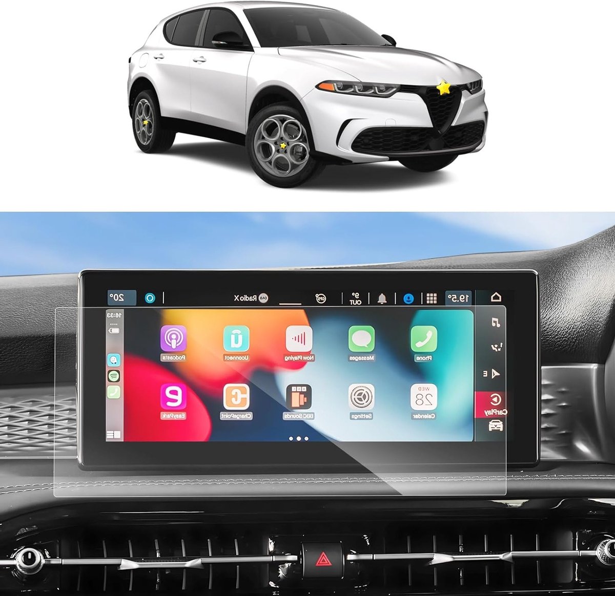 2-Pack Screen Protector voor Alfa Romeo Tonale 2022-2024 - GPS Navigatie, PET Beschermfolie, 10.25 Inch Schermbescherming