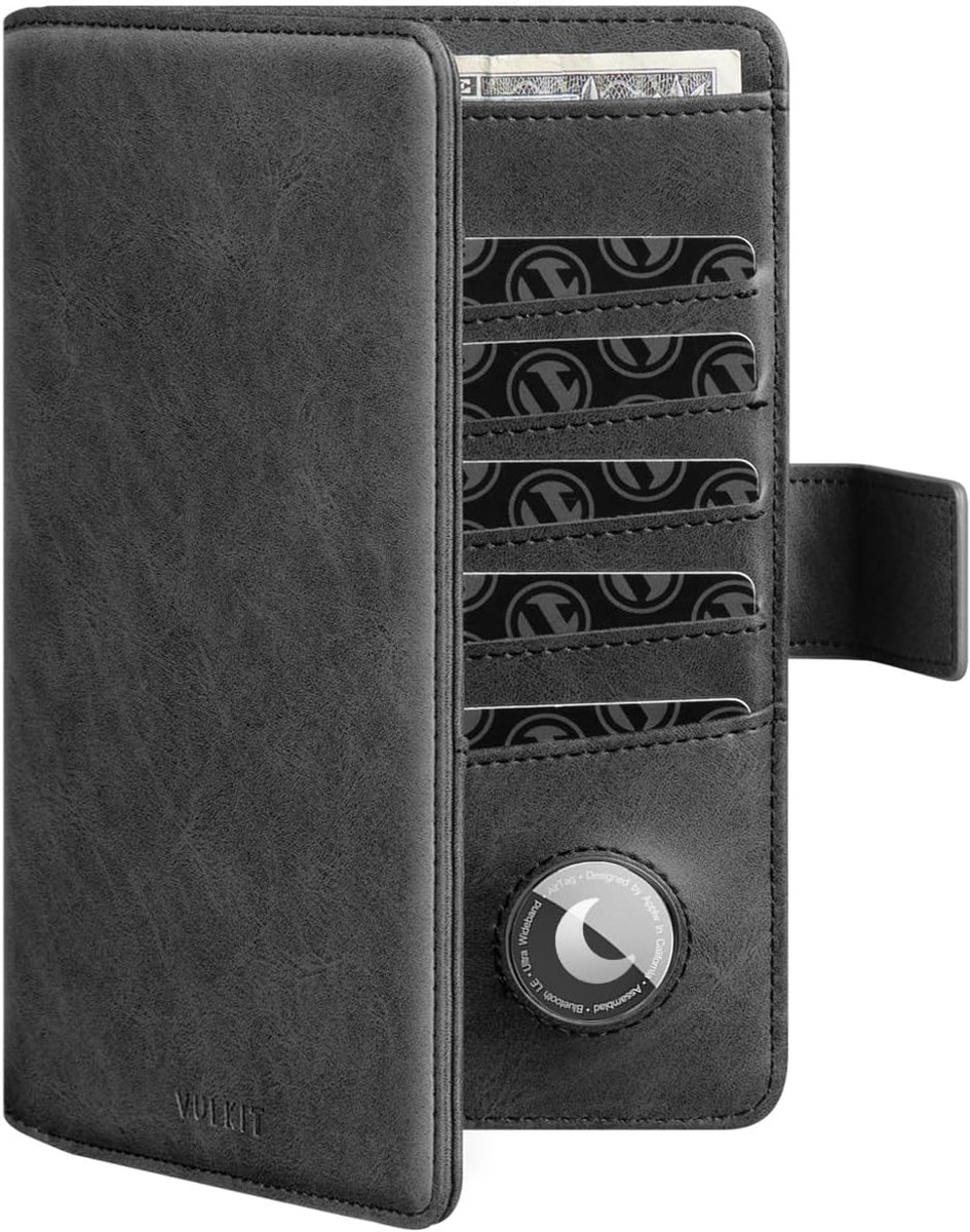 SnelShoppen - Passport Wallet RFID Blokkering Bifold Reiskoffer met AirTag Houder, Donkergrijs, Minimalistisch Ontwerp - Reisdocumenten Organizer