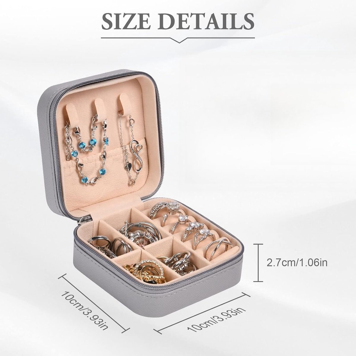 SnelShoppen - Mini Juwelenbox, Dubbellaagse PU Leren Reis Sieradenopbergdoos voor Vrouwen en Meisjes, Ringen, Oorbellen, Kettingen, Armbanden, Compact