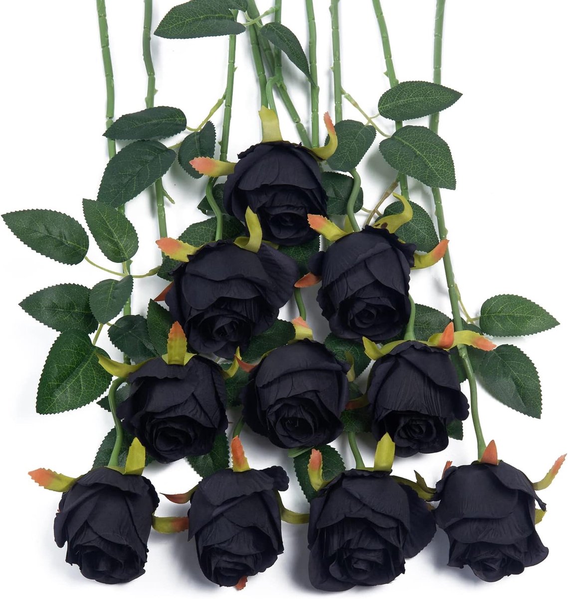 SnelShoppen - 10 Stuks Nep Rozen met Lange Stelen - Zijden Bloemen Boeket voor Bruiloft, Thuis, Feestdecoratie - Zwart - 52 cm