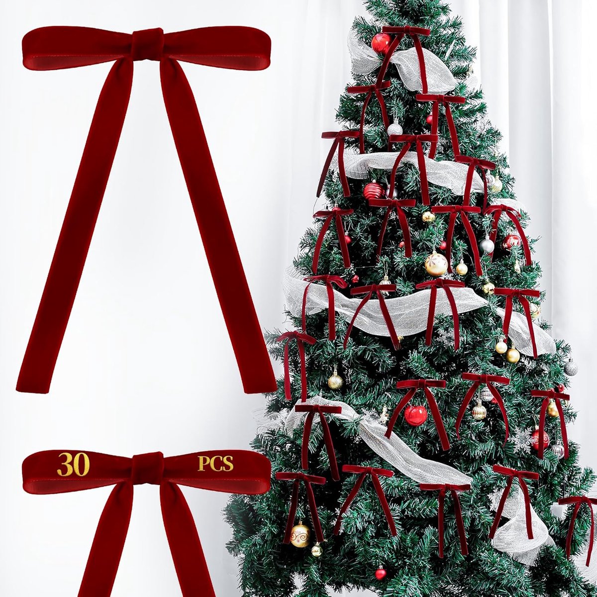 SnelShoppen - 30 Stuks Velvet Bogen voor Kerstdecoratie - Luxe Versiering voor Kerstboom, Cadeauverpakking en Tafeldecoratie - Vintage Kerst Bogen, 13