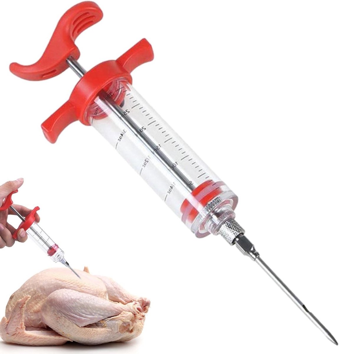 Marinade Injectiespuit voor Vlees, Perfect voor Kalkoen, Rundvlees en BBQ met Schroefnaald en 30ML Capaciteit