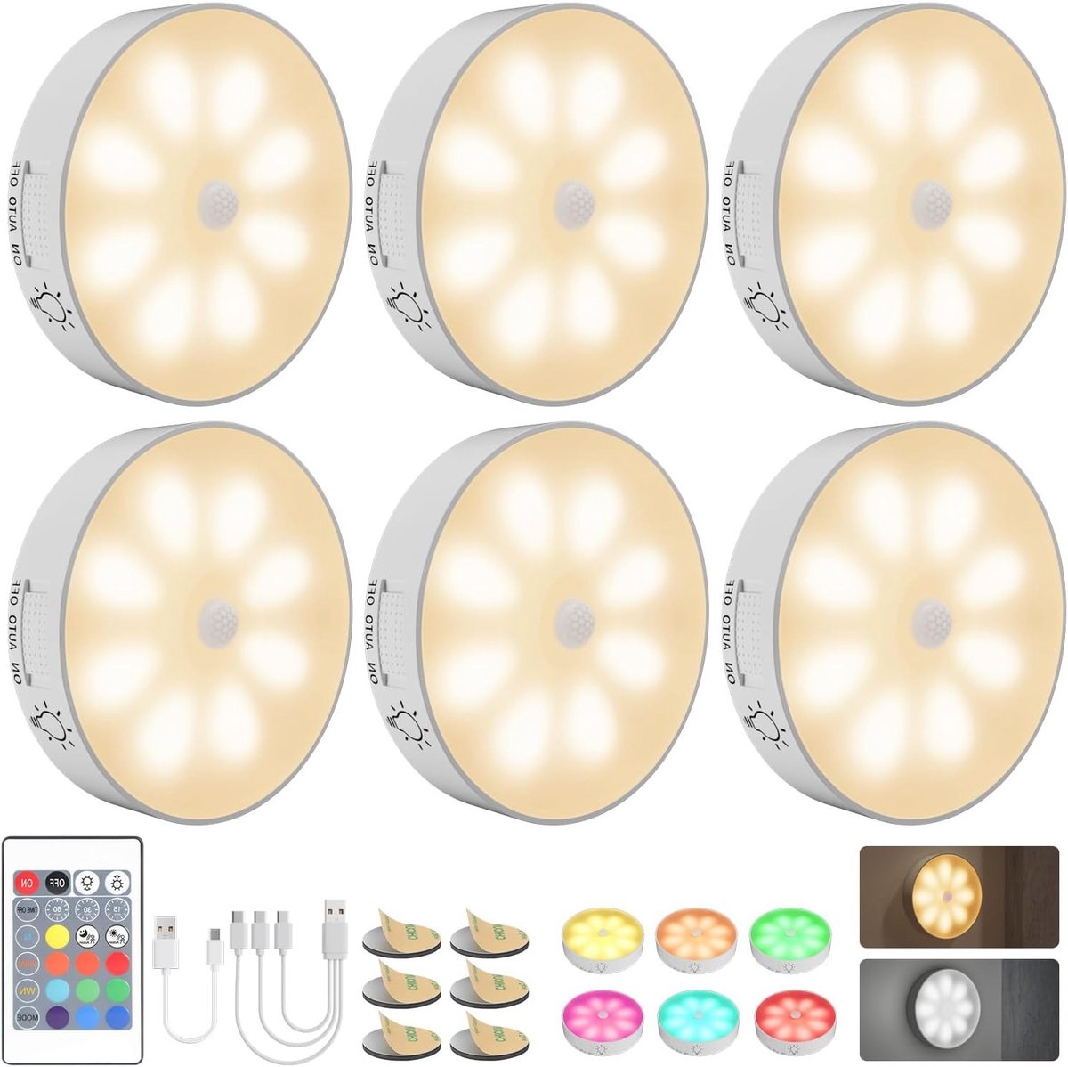 Draadloze Onderbouwverlichting met Afstandsbediening, 12 Kleuren, Oplaadbare LED Nachtlamp