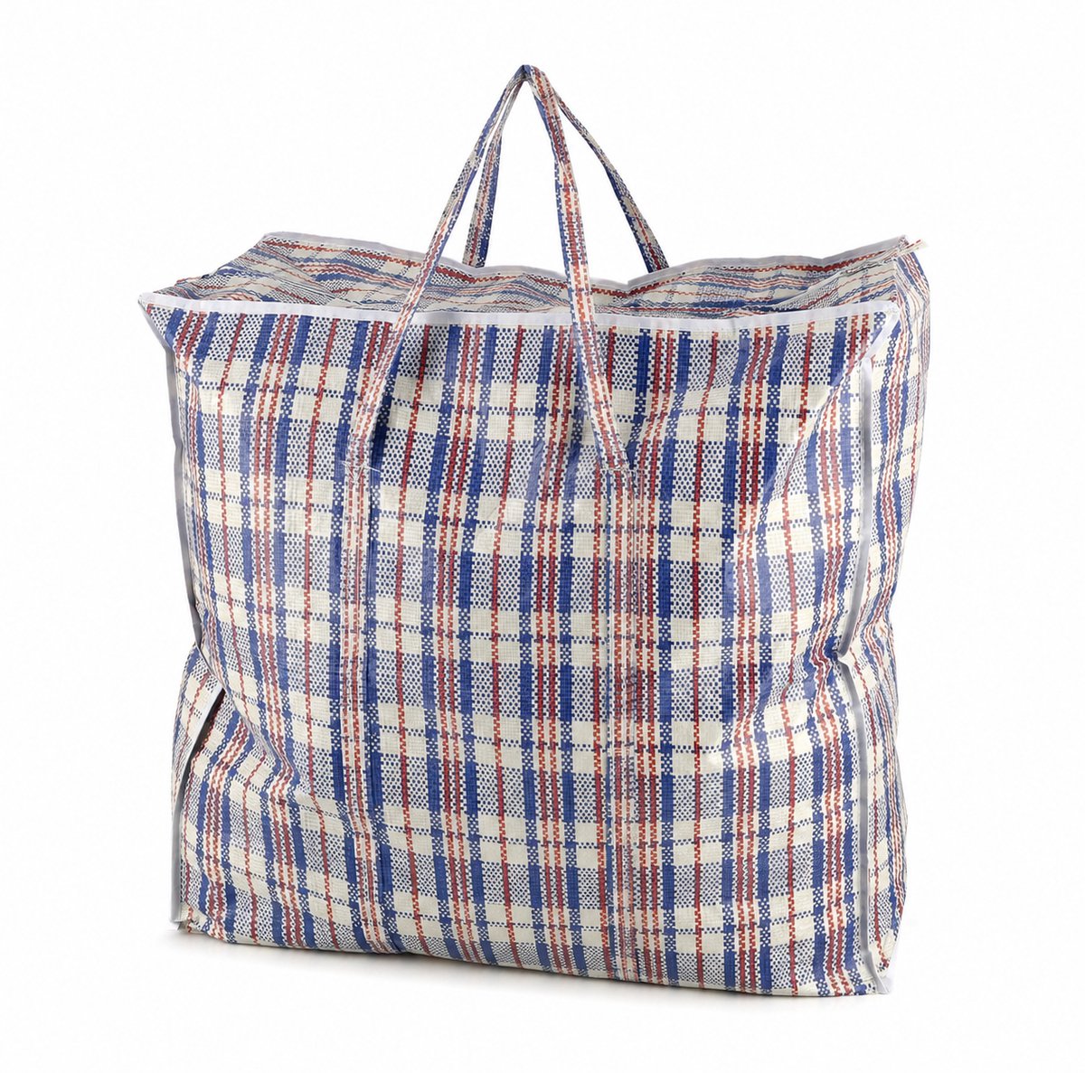 Opbergtas met Rits 90L – 1 Stuk Grote Opbergtas voor Dekbedden, Kleding, Wasgoed en Verhuizen – Big Shopper XL – Boodschappentas met Rits – 60 x 60 x 25 cm – Blauw Wit Rood