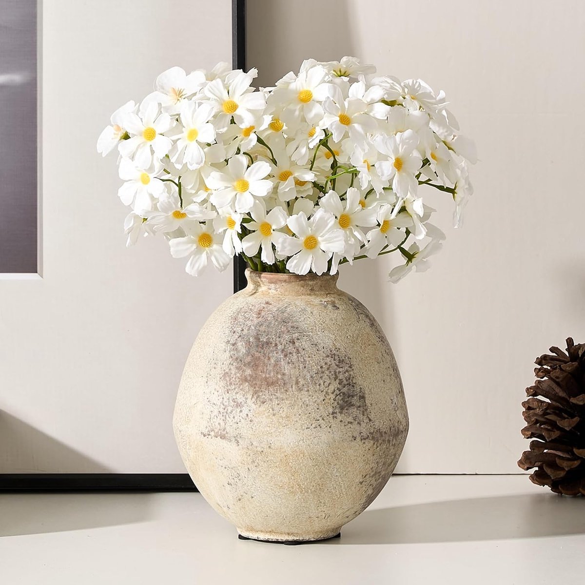 SnelShoppen - Porcer Keramische Rustieke Bloemenvase 15,8 cm - Schattige Boho Terracotta Vaas voor Woonkamer, Tafel, Plank, Schouw Decoratie - Natuurl