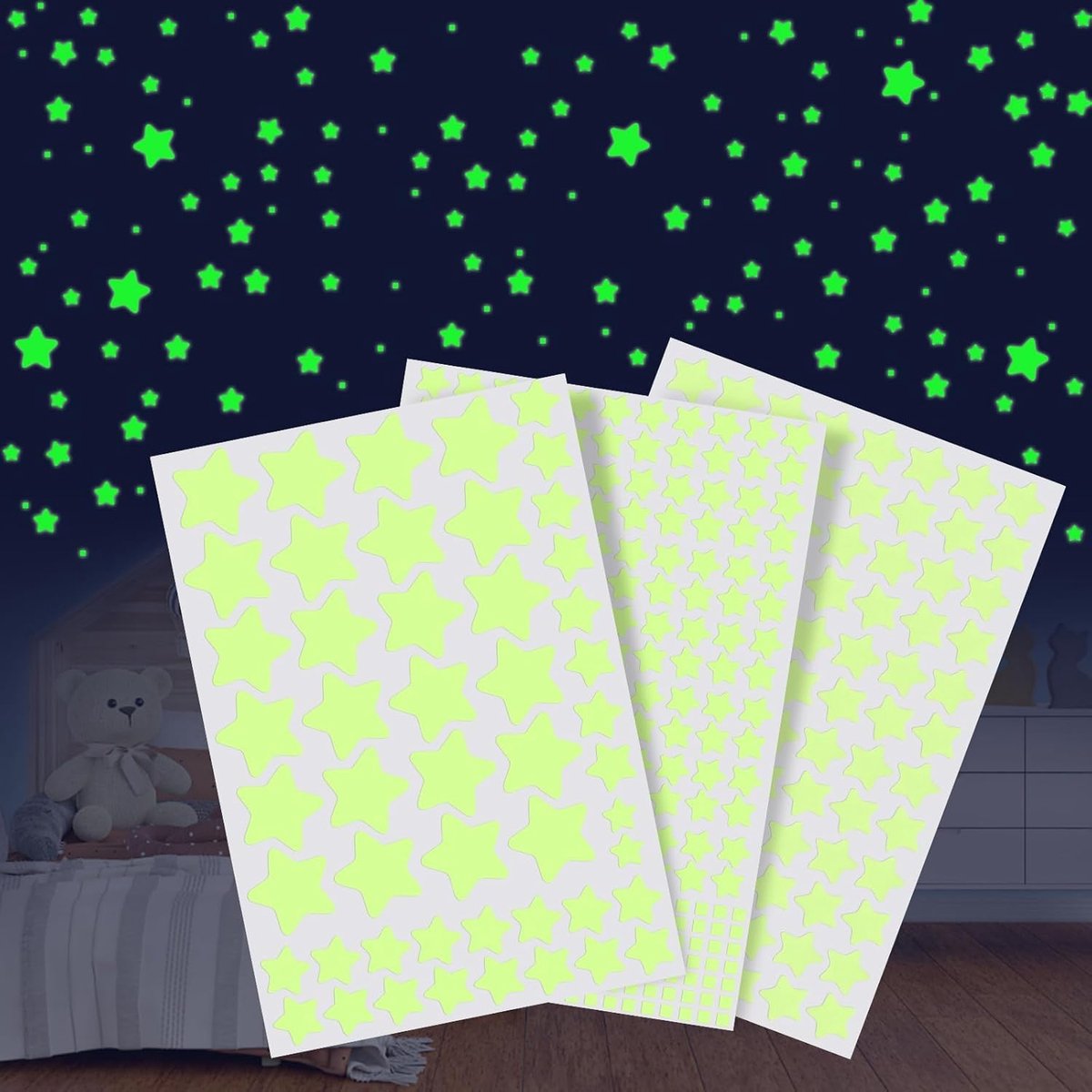 SnelShoppen - Luminous Stars voor Muur en Plafond, 452 Zelfklevende Fluorescerende Sterren, Decoratie voor Kinderkamer, Nachtlampje, Feest, Creatieve