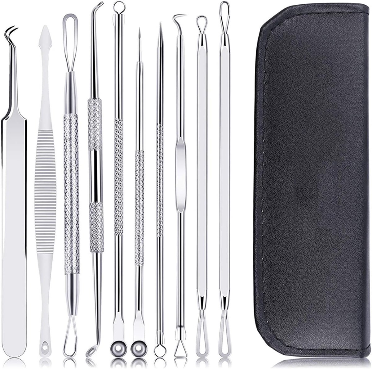 SnelShoppen - Blackhead Remover Set - 10-delige Acne Verwijderaar voor Zwarte Punten, Pimple Verwijderaar, Comedone Extractor, Perfect voor Thuisgebru