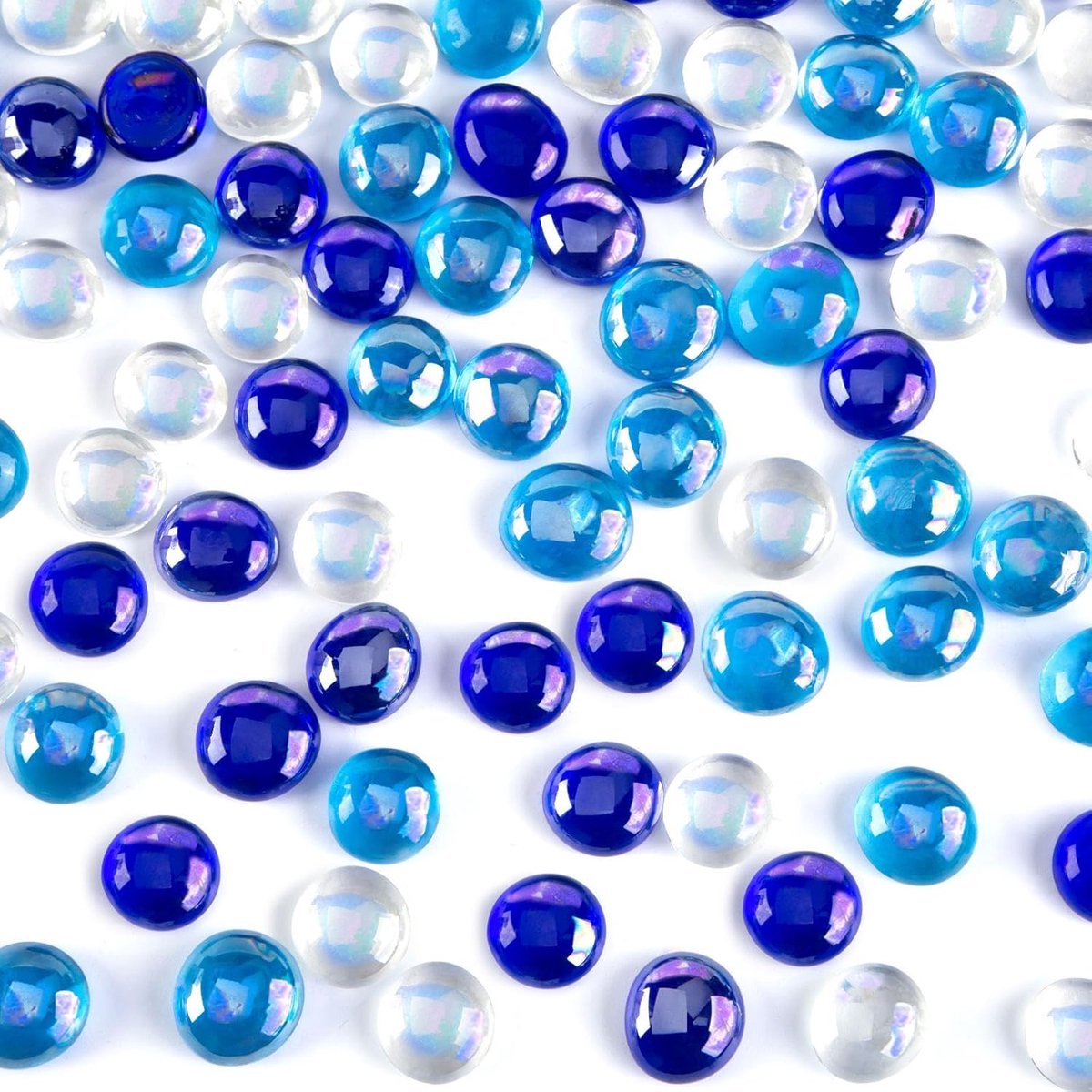 SnelShoppen - Iridescent Glass Nuggets 120 Stuks Decoratieve Glazen Steentjes Blauw en Wit voor Aquariums, Vazen en Mozaïekdecoratie