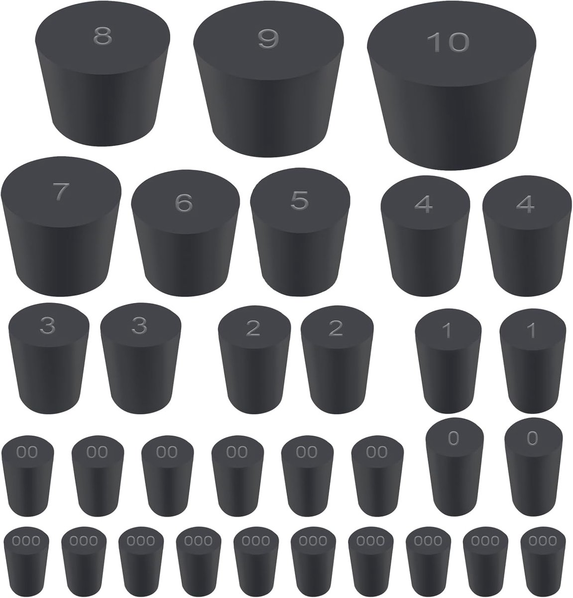 SnelShoppen - 32 Stuks Conische Zwarte Rubber Stoppen - Laboratorium Dichting Rubber Stoppen in 13 Verschillende Maten, Tapered Lab Plugs voor Flessen