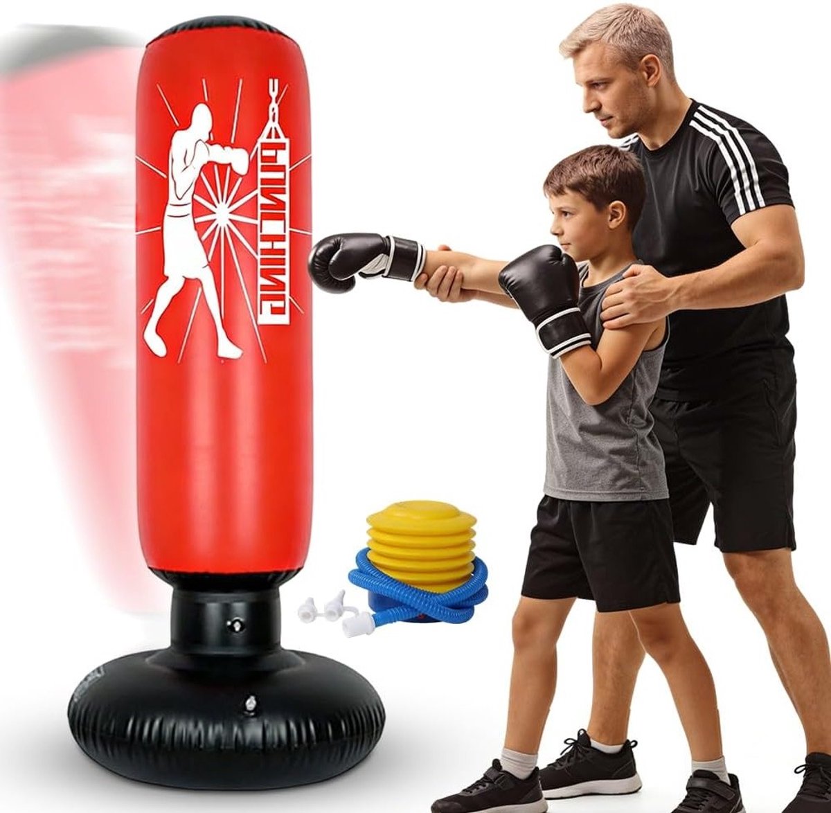 Opblaasbare Punching Bag voor Kinderen van 6 tot 12 Jaar - 160 cm Staande Bokszak met Pomp voor Training, Karate, Kickboksen en Stressverlichting