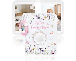 SnelShoppen - Ainiv Baby Album - Soft Fabric Fotoalbum voor 17 Foto's - 16.5 x 11.5 cm - My First Year - Witte Bloemen - Keepsake voor Baby's