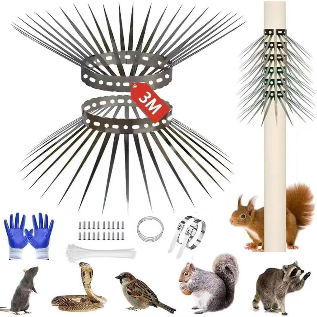 SnelShoppen - RVS Martenafscherming met Accessoires, 200 cm, Verstelbaar, Diefstalpreventie voor Huis, Goot en Boom