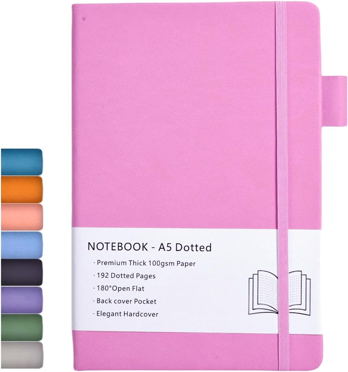 SnelShoppen - Dotted Journal A5 Notitieboek - Hard Cover met 192 Dotted Pagina's, Premium 100GSM Papier, Penlus, Binnenzak, Elastische Faux Leer, 14.5