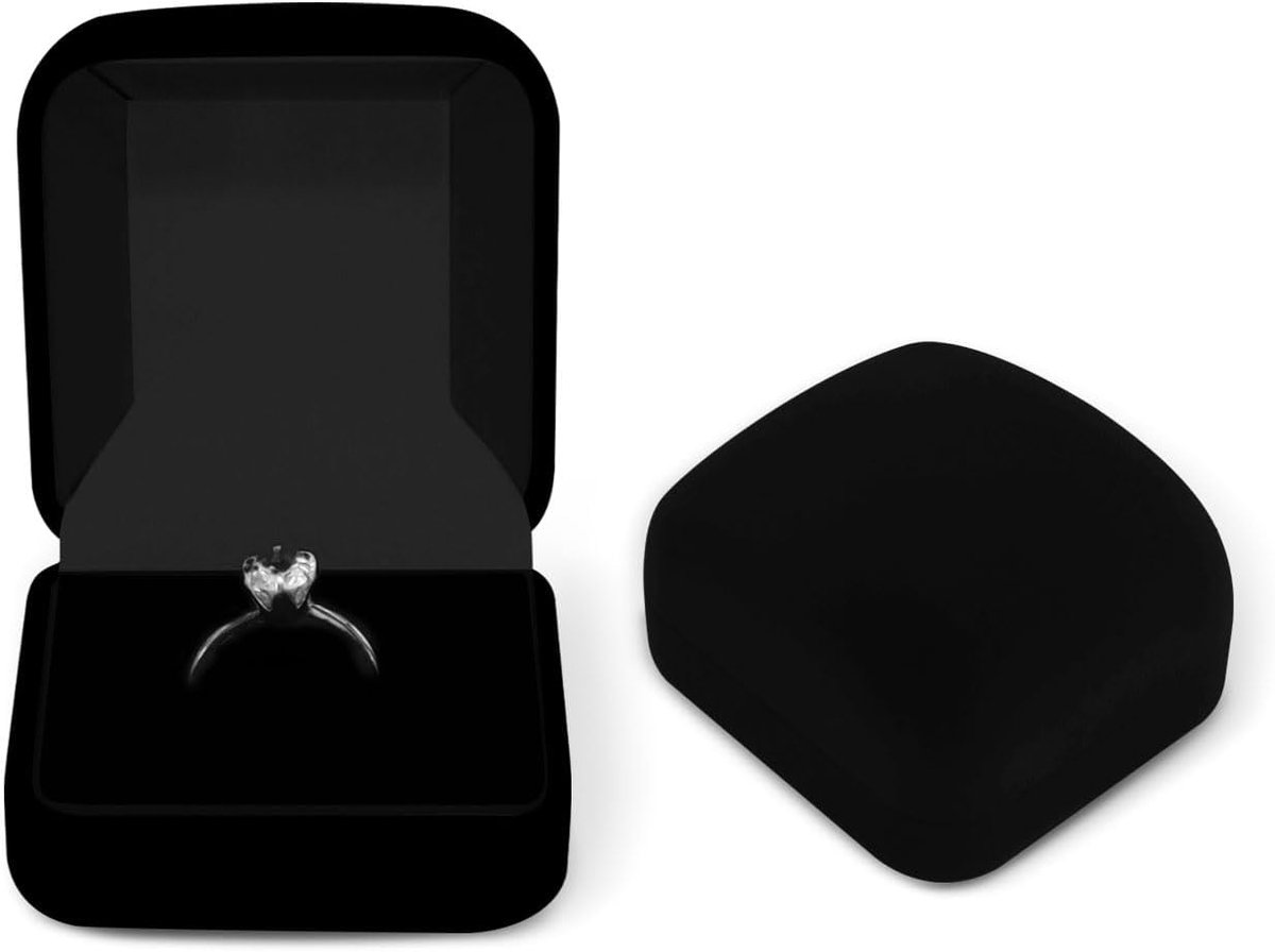 SnelShoppen - AfitLulu Ring Box Velvet - Elegante Ringdoos voor Verlovingen en Huwelijken - Elliptisch, Zwart Mini, Luxe, Veilig, Voorstellen, Sieraad