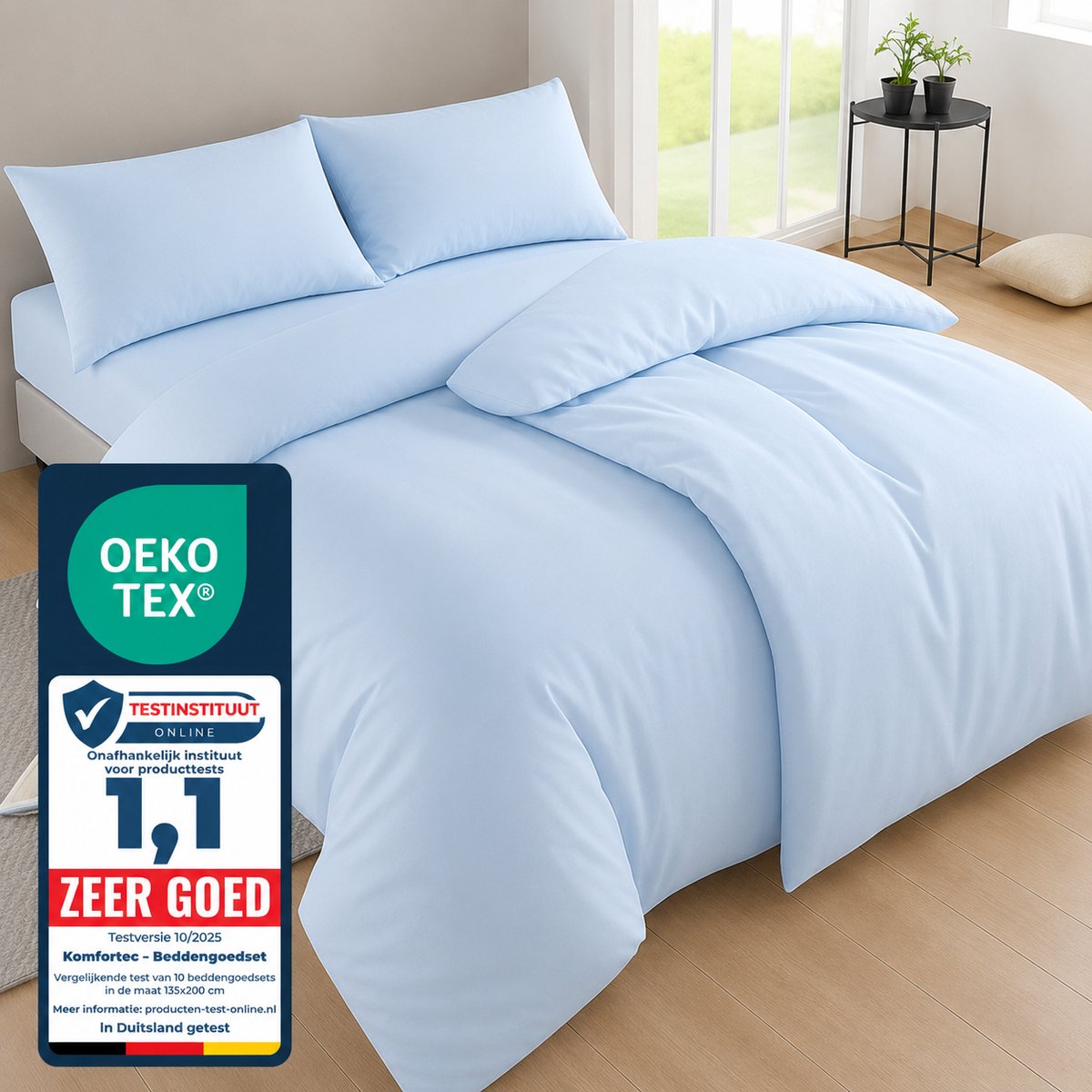 Komfortec Premium Dekbedovertrek 2x135x200 cm + Kussensloop 2x40x80 cm - 100% Microvezel - 90 g/m² - 4-Delige Superzachte Beddengoedset - met Rits - Lichtblauw