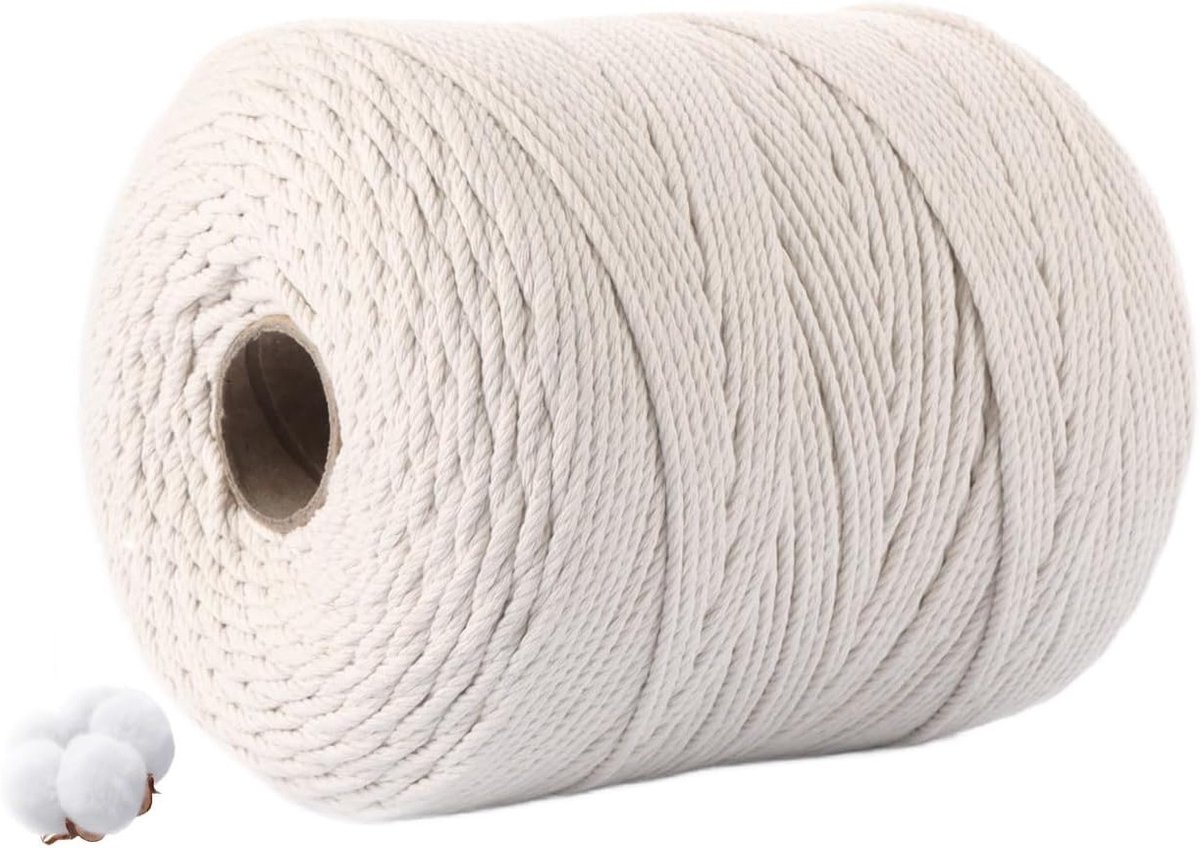 Katoenen Macramé Touw 3 mm x 500 m in Beige voor DIY Projecten, Breien en Planten Hangen