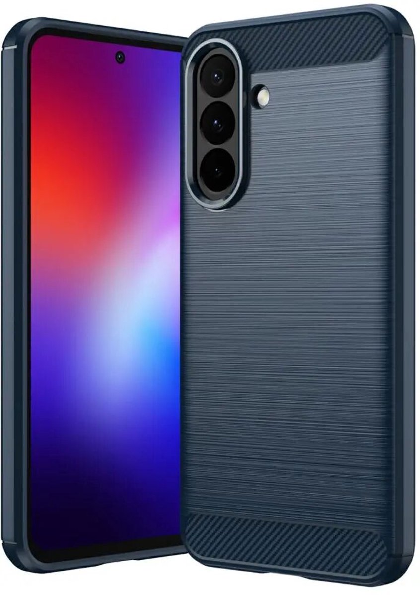 Geborsteld TPU Hoesje Geschikt voor Samsung Galaxy A27 - Beschermhoes - Back Cover - Case Flexibel TPU - Stijlvol Carbon - Dun - Blauw