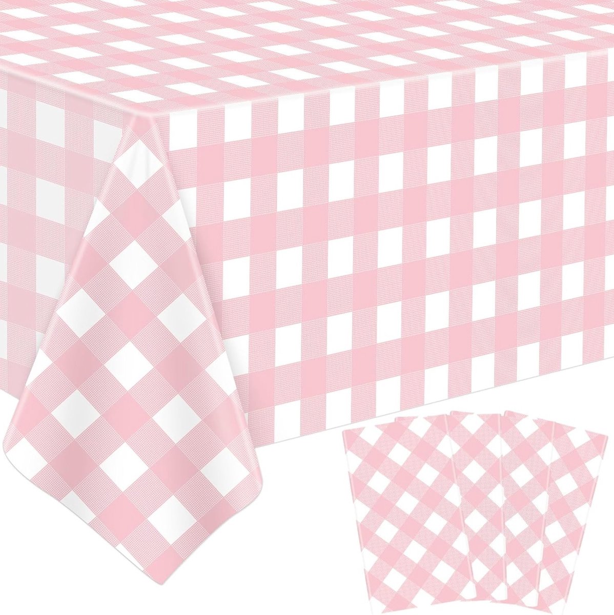 Set van 4 roze buffalo plaid tafelkleedjes, klassiek rechthoekig design voor feestjes, bar
