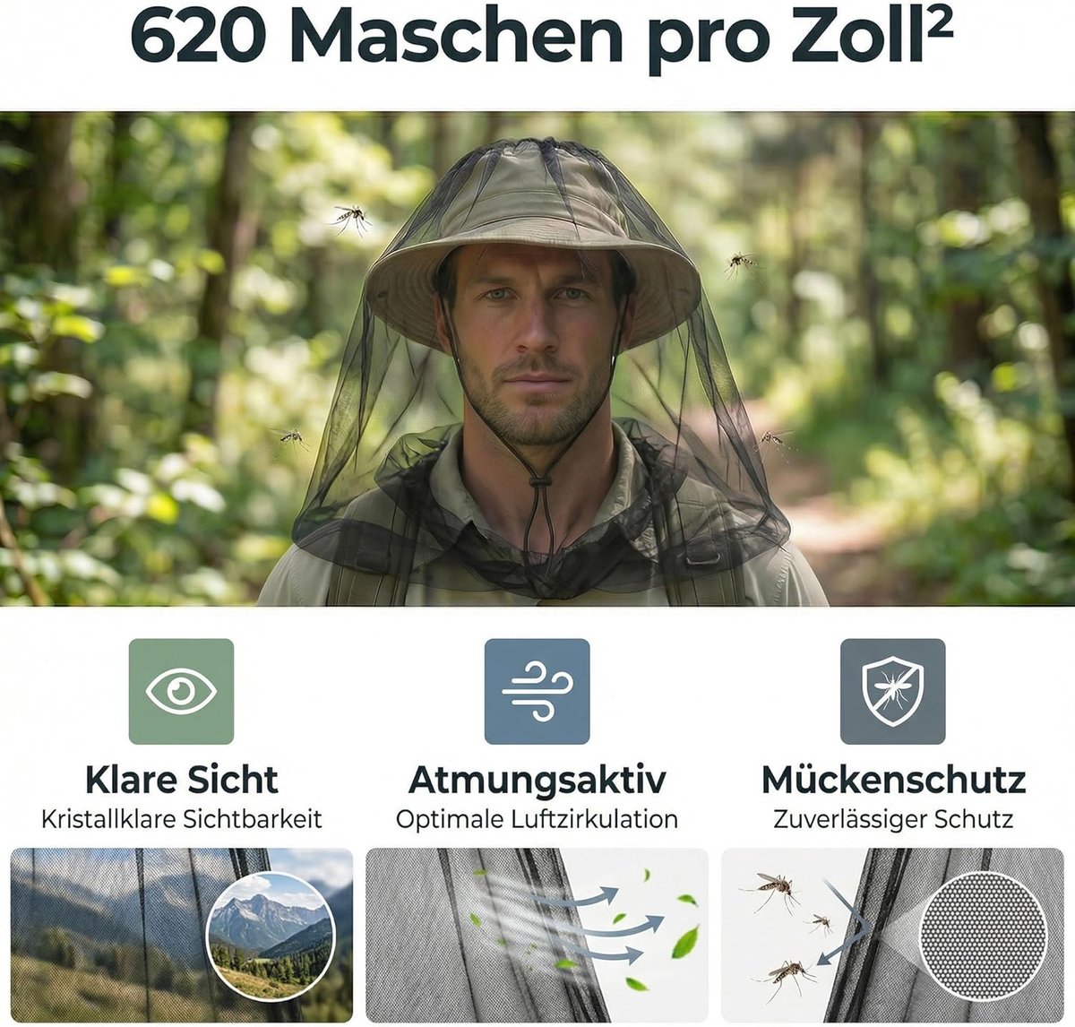 SnelShoppen - Mosquito Net for Head - Anti-Insect Bescherming voor Gezicht - Ademend en Opvouwbaar met Opbergtas - Geschikt voor Camping, Tuin en Buit
