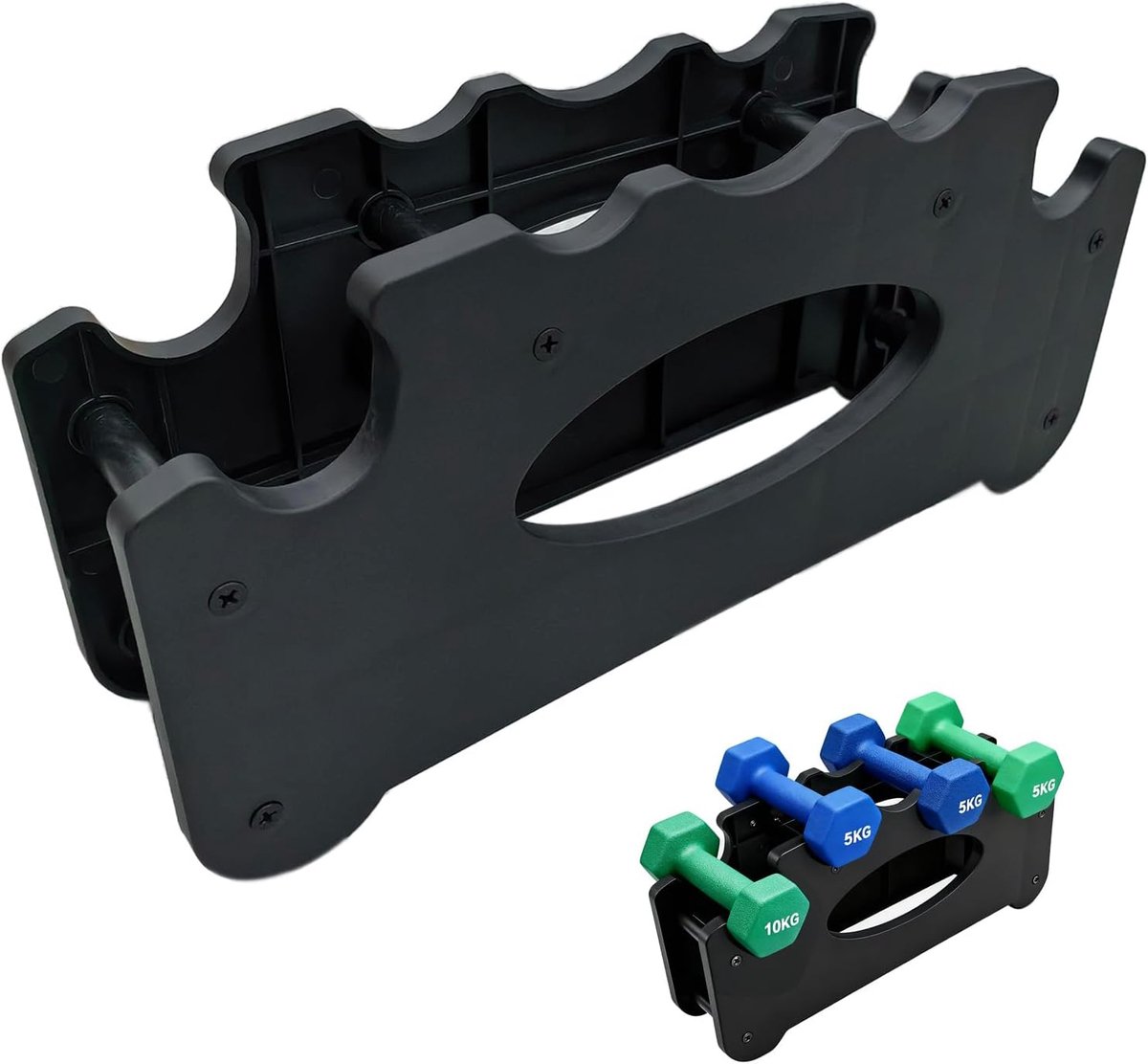 SnelShoppen - Dumbbell Stand, Dumbbell Holder, Compact Barbell Stand voor 4 Kleine Dumbbells, Twee Laags, Zwart, Ideaal voor Thuisgym