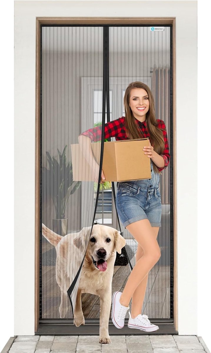 SnelShoppen - Magnetisch Vliegenraam 90 x 220 cm Deur Raam Moskieten Gordijn Insecten Scherm Zonder Boren Zwart - Ideaal voor Thuis, Tuin, Keuken