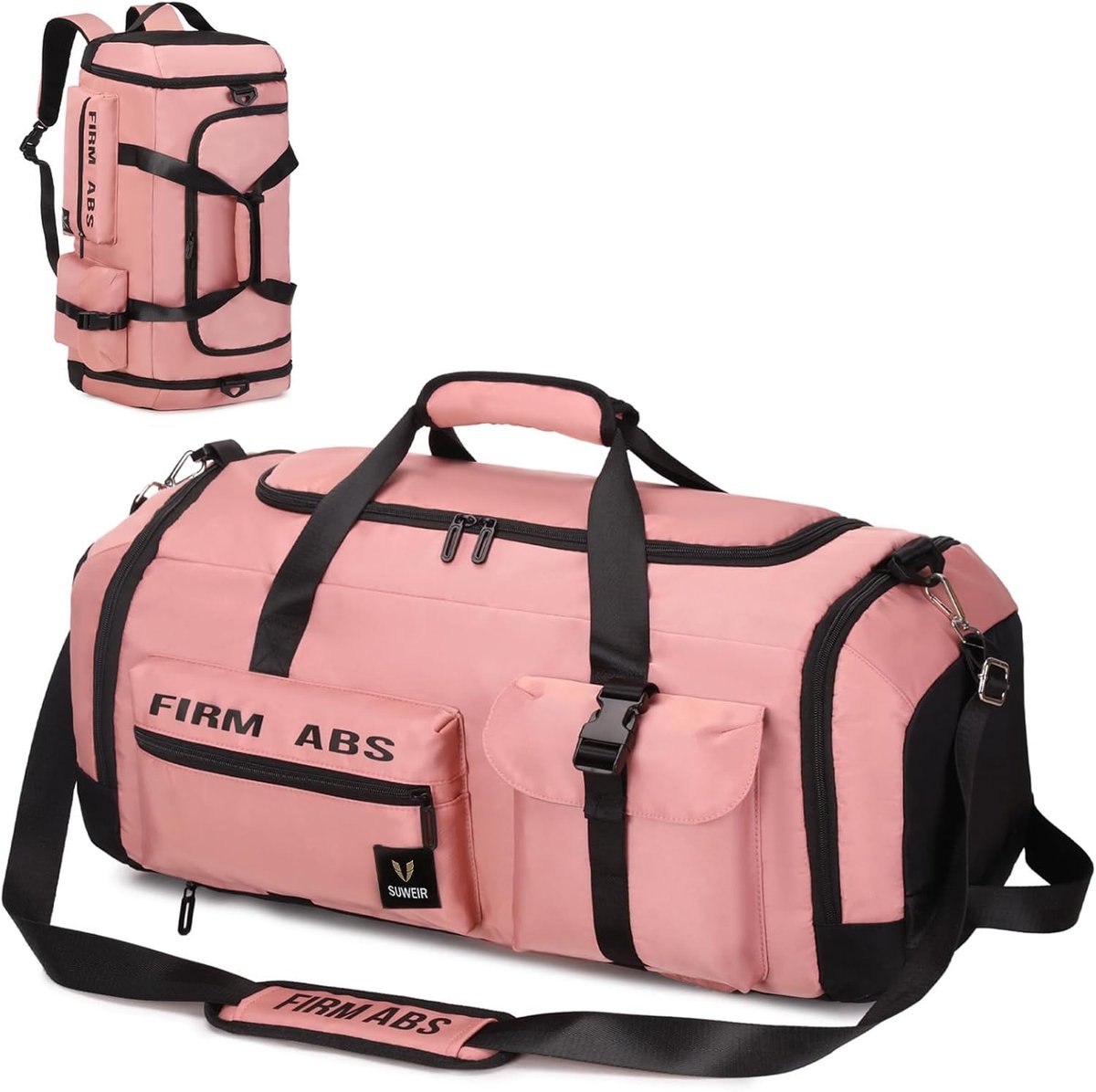 SnelShoppen - Grote Reisbagage voor Mannen en Vrouwen, 65 Liter Sporttas met Schoencompartiment en Nat/Droog Compartiment, Ruime Weekendtas in Roze vo