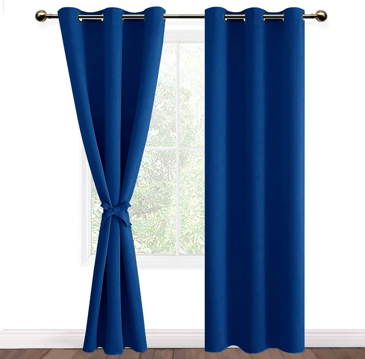SnelShoppen - Set van 2 Zwarte Verduisteringsgordijnen met Oogjes, Thermische Gordijnen met Gordijnsteunen voor Woonkamer en Keuken, 46x80 Inch, Konin