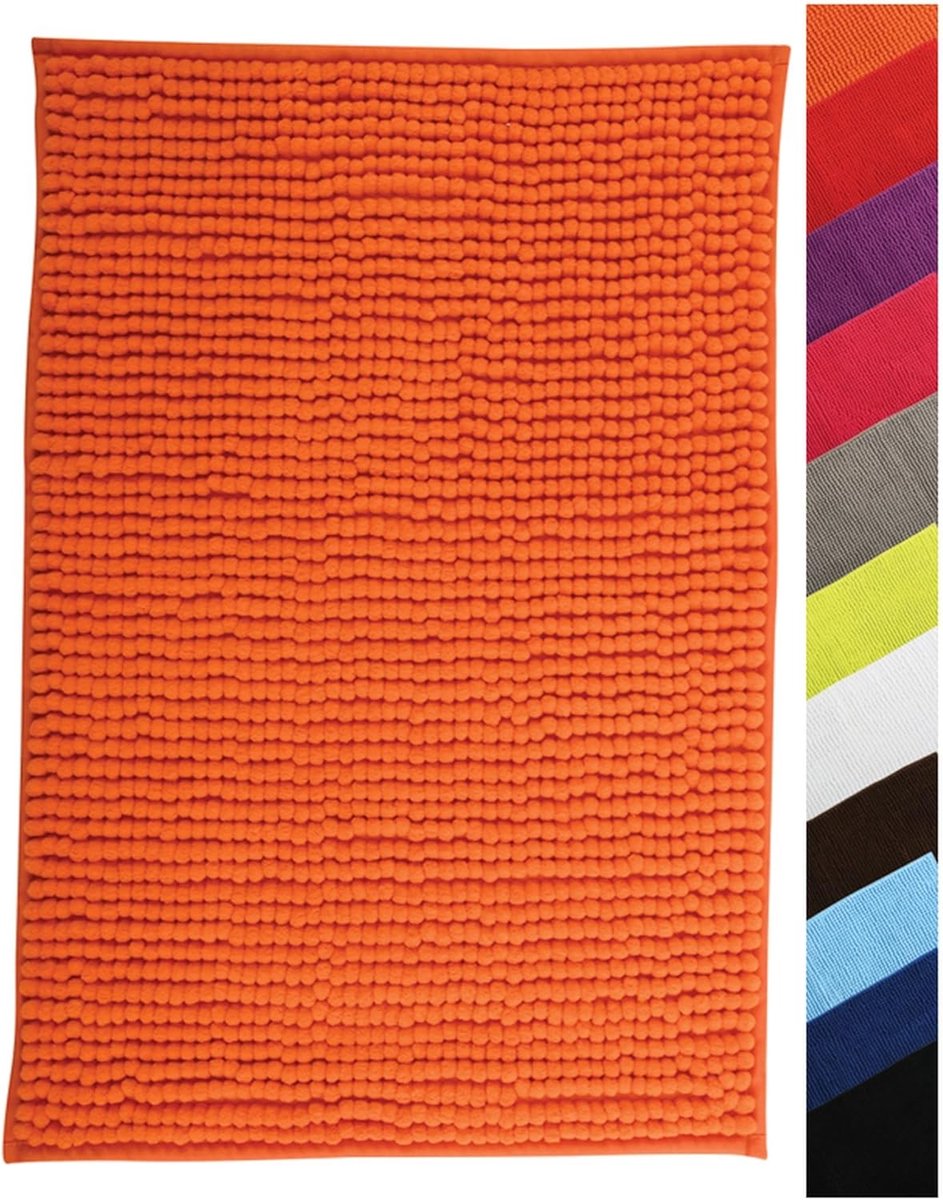 SnelShoppen - MSV Badmat - Douchemat - Chenille Hoogpolig - 40 x 60 cm - Oranje - Antislip