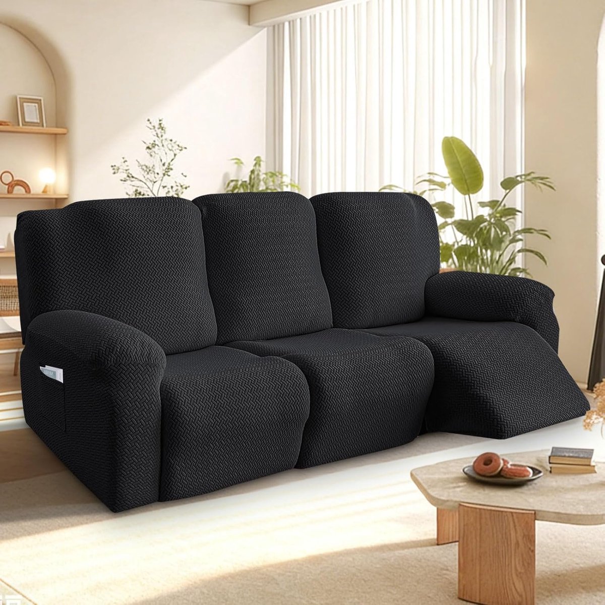 SnelShoppen - 8-Piece All-Inclusive Relaxstoelhoes voor 1 Zitter, Stretch Cover met Pockets, Anti-slip Hoge Stretch met Elastische Bodem voor TV-stoel