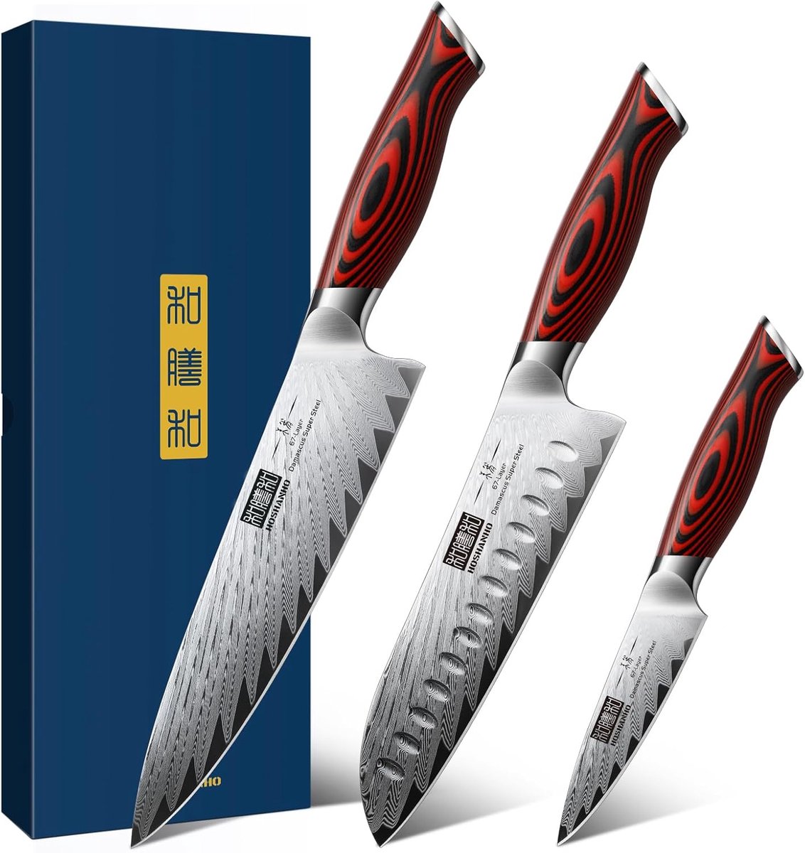 SnelShoppen - Professioneel Koksmes Set - 3-delige Ultra-Scherpe Keukenmessen - Ergonomisch Handvat G10 - Chef's Knife, Santoku Mes, Schilmes - Perfec