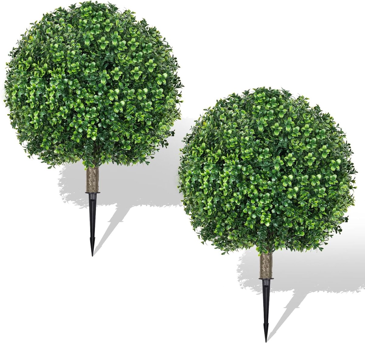 SnelShoppen - 25.6 inch Kunstmatige Boxwood Topiary Bal Bomen - 2 Stuks Nepplant met Spike - UV Bestendig & Kleurvast - Evergreen Kunstplanten voor Bi