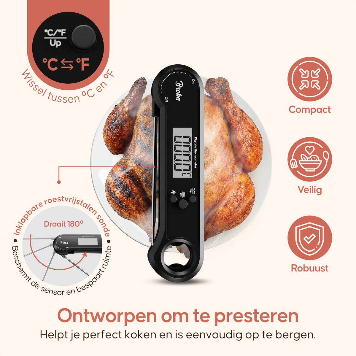 Vleesthermometer BBQ Thermometer - Oventhermometer Keukenthermometer Kookthermometer - Kerntemperatuurmeter Voedselthermometer Kernthermometer - Suikerthermometer Kook Thermometer Vlees Oven Keuken - Temperatuurmeter Digitaal - Barbecue Accessoires — cadeau in Sieraden - foto 5