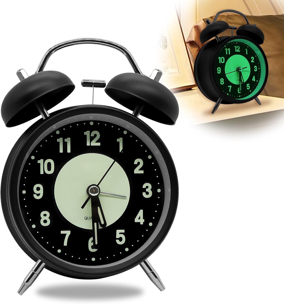 SnelShoppen - Retro Luminous Analoge Klok zonder Tikken - 4 Inch Dial met Nachtlicht en Luide Alarm - Perfect voor Thuis, Slaapkamer en Camping