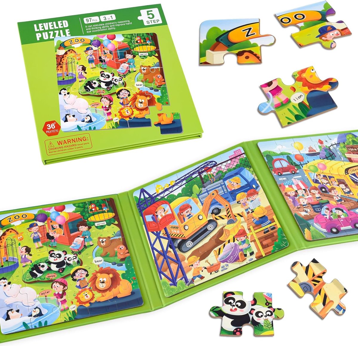 SnelShoppen - Magnetische Puzzels voor Peuters 3-7 Jaar, 25-30-42 Stukken Dierentuin Puzzels, Educatieve Reis Speelgoed voor Auto en Vliegtuig, Perfec